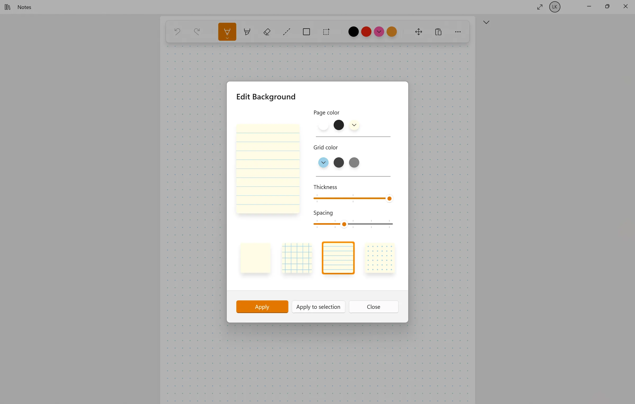 Customized page background with lined paper and adjusted colors in
Noteastic