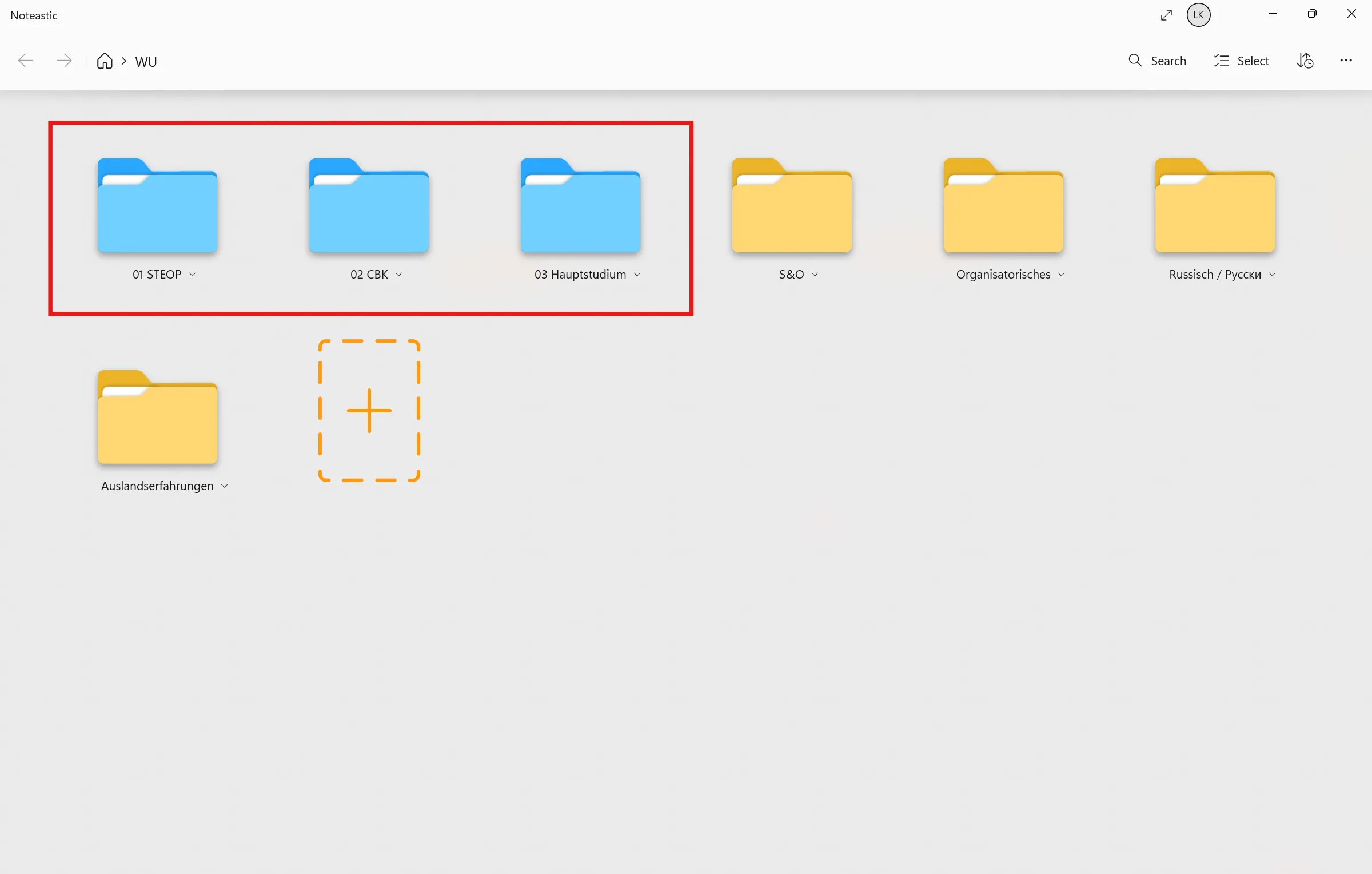Folder structure for university with STEOP, CBK and Hauptstudium
sections