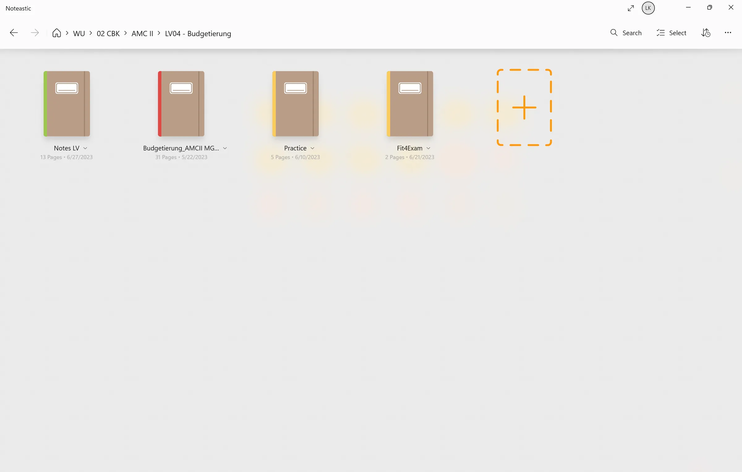 Budgetierung topic folder with notes, slides, exam preparation and homework
notebooks