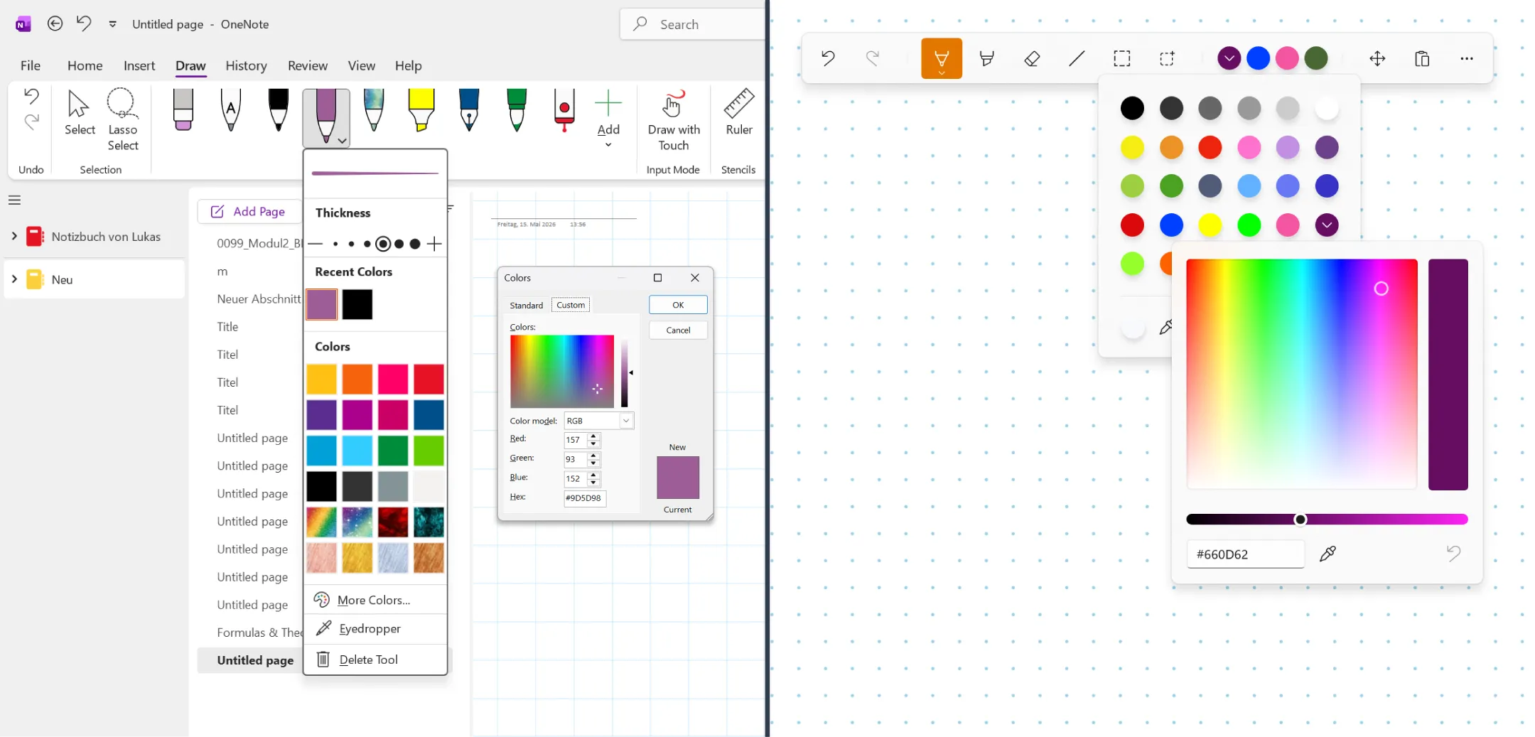 A comparison between the color flyout in Noteastic and OneNote