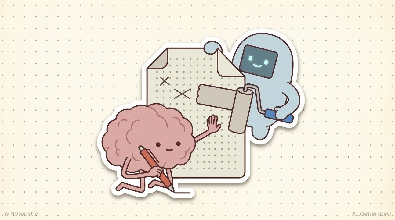 A robot painting over a page a brain is writing on