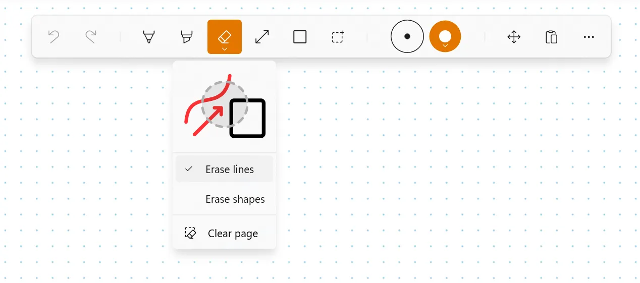 Noteastic-Tinten-Toolbar mit geöffnetem
Radierer-Flyout