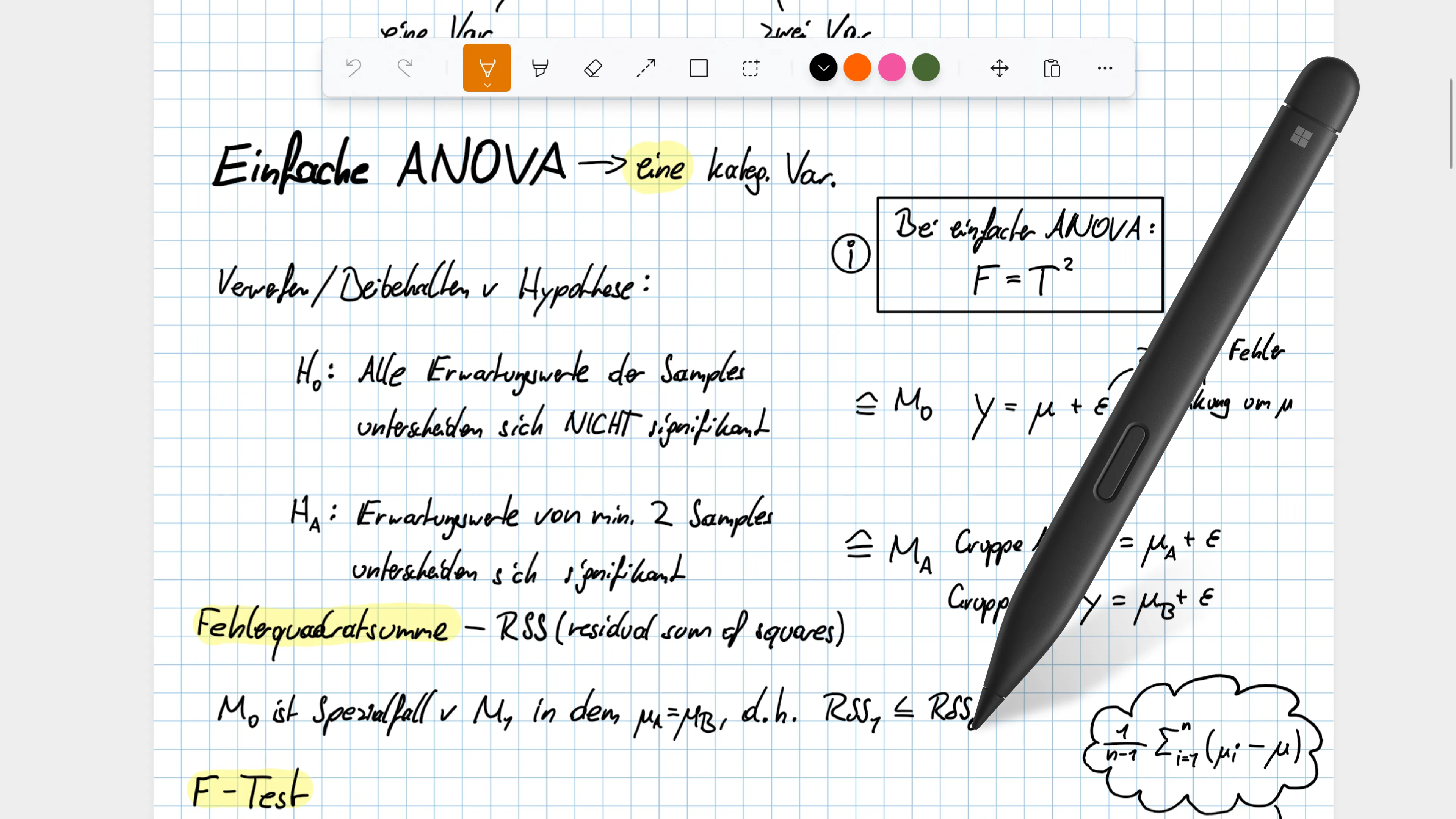 Handwritten notes in Noteastic with a stylus visible
