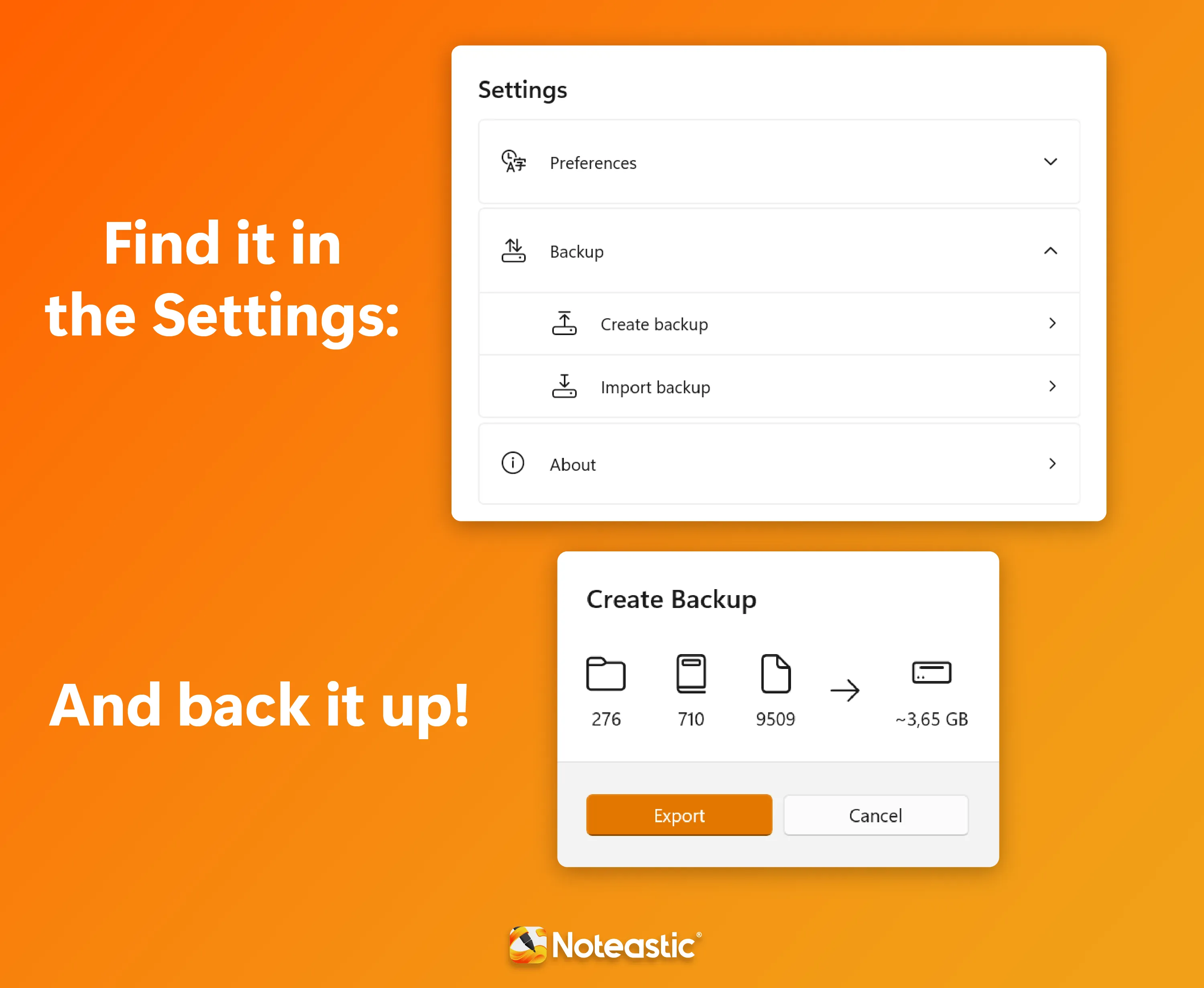 Image showcasing how to find the new backup feature in the settings