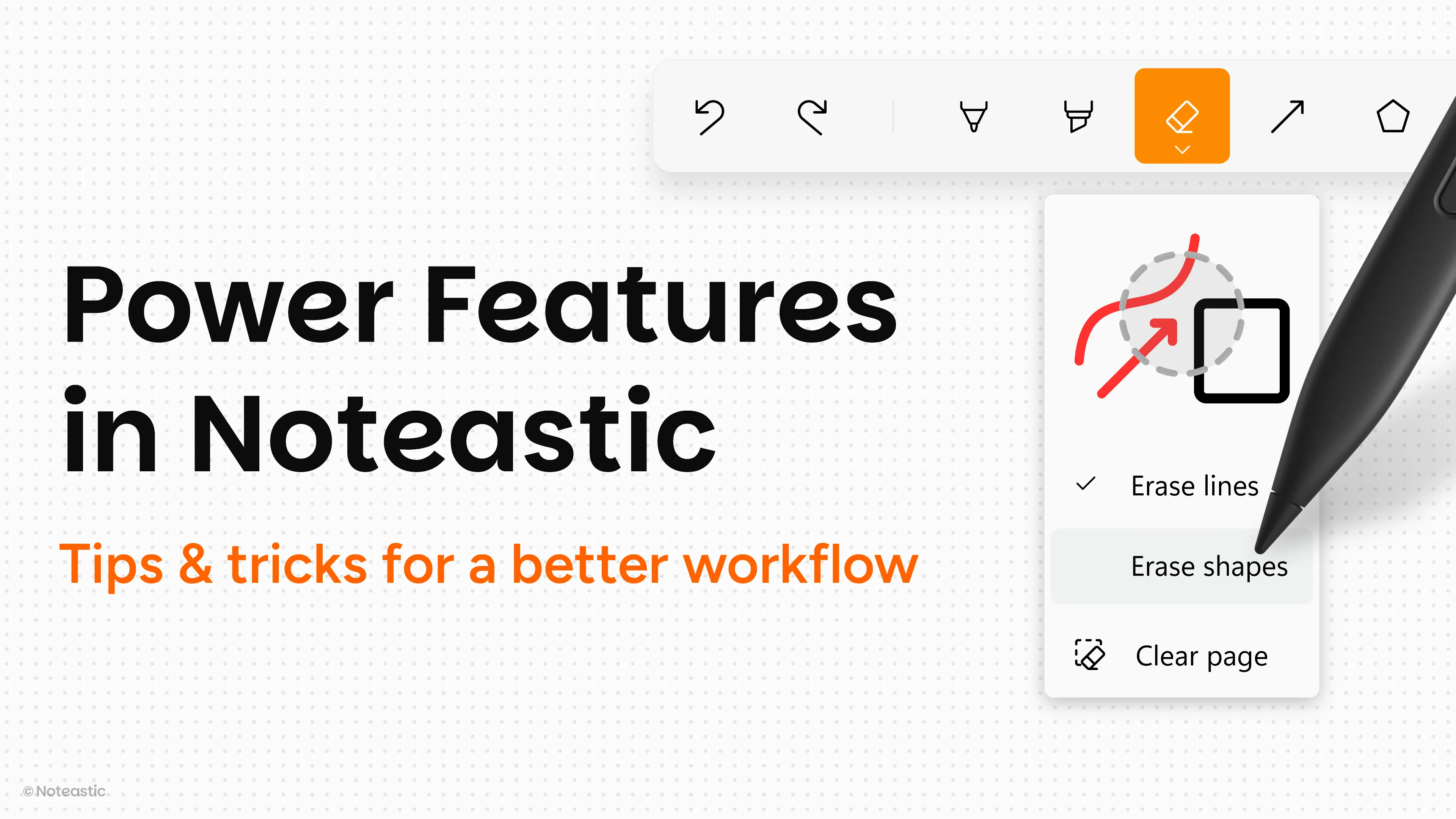 Noteastic interface highlighting six handy note-taking features