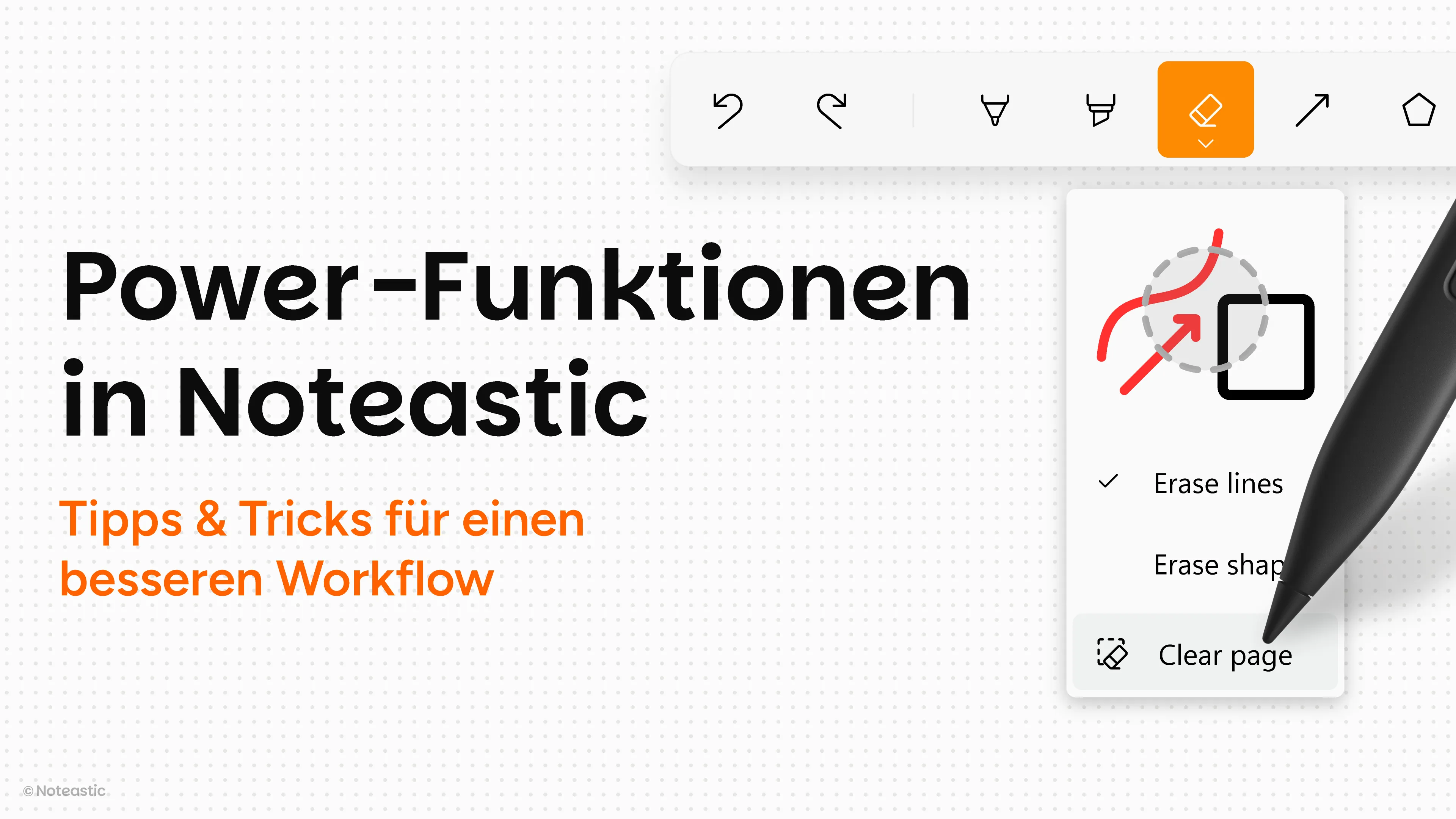 Die Noteastic-Oberfläche, in der sechs nützliche Notiz-Features hervorgehoben sind