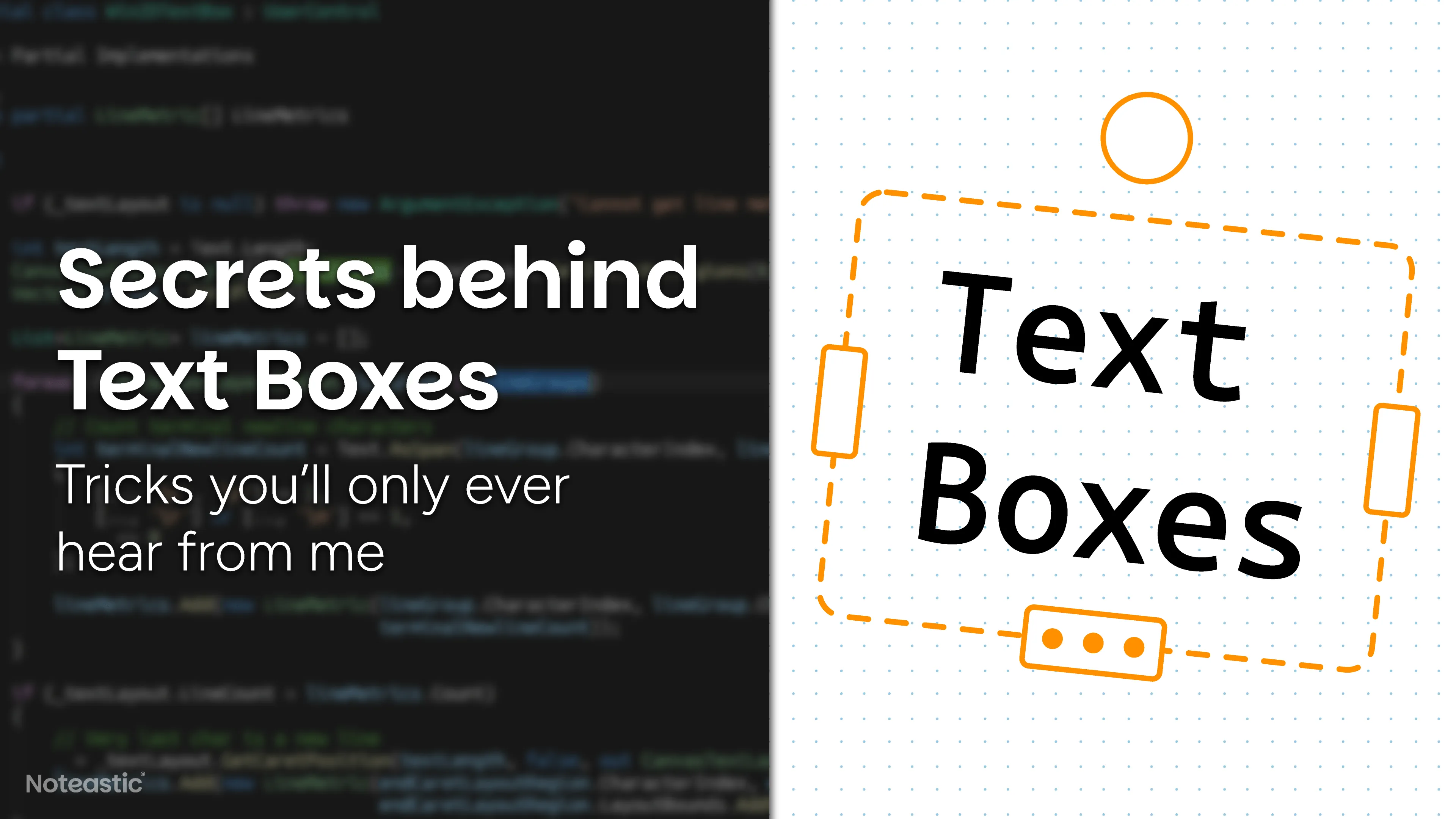 A Noteastic text box reading 'Text in Noteastic? …YES!', with the floating text toolbar below it