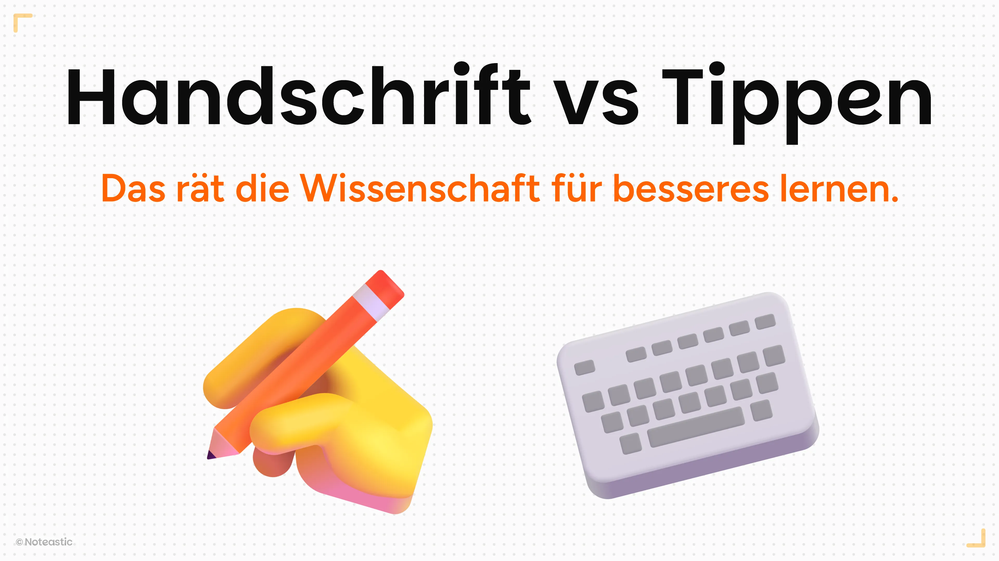 Ein Stylus schreibt auf einem Tablet-Bildschirm neben einer Laptop-Tastatur, als Symbol für die Wahl zwischen Handschrift und Tippen beim Lernen