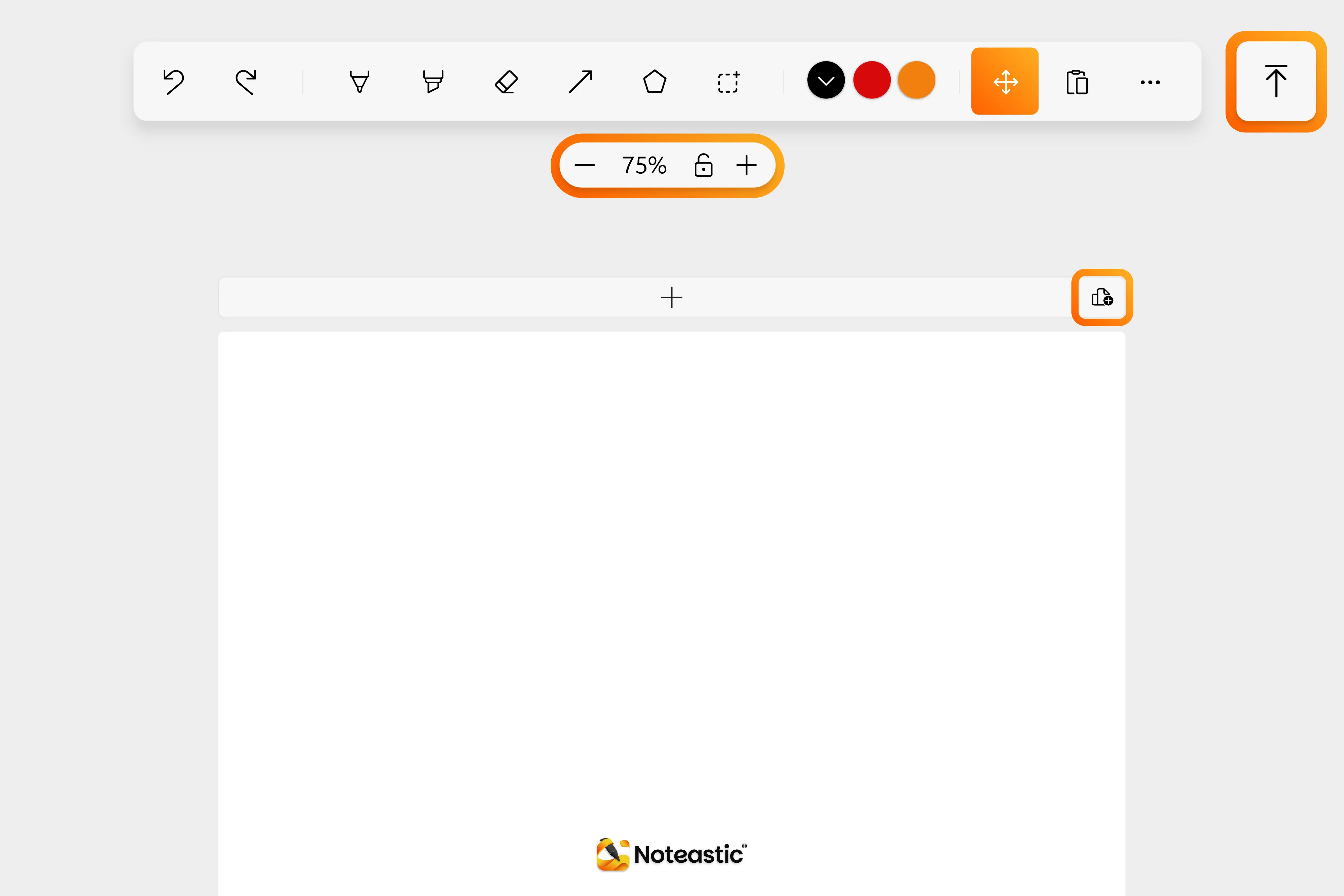 The Noteastic interface with all improvements highlighted