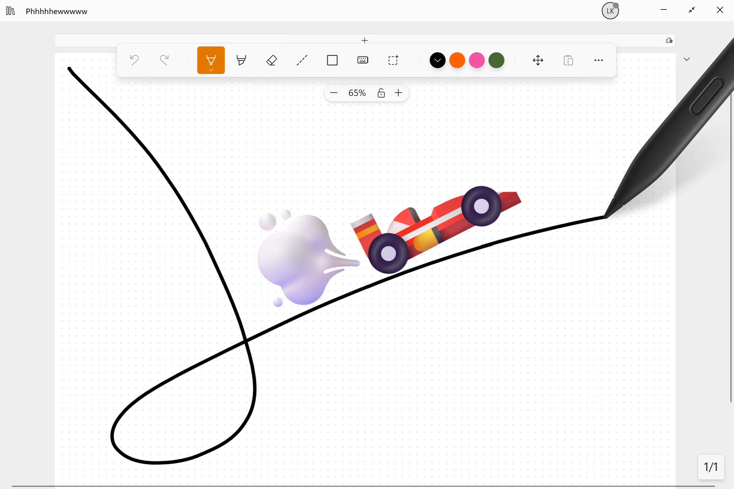 A dynamic ink stroke drawn in Noteastic