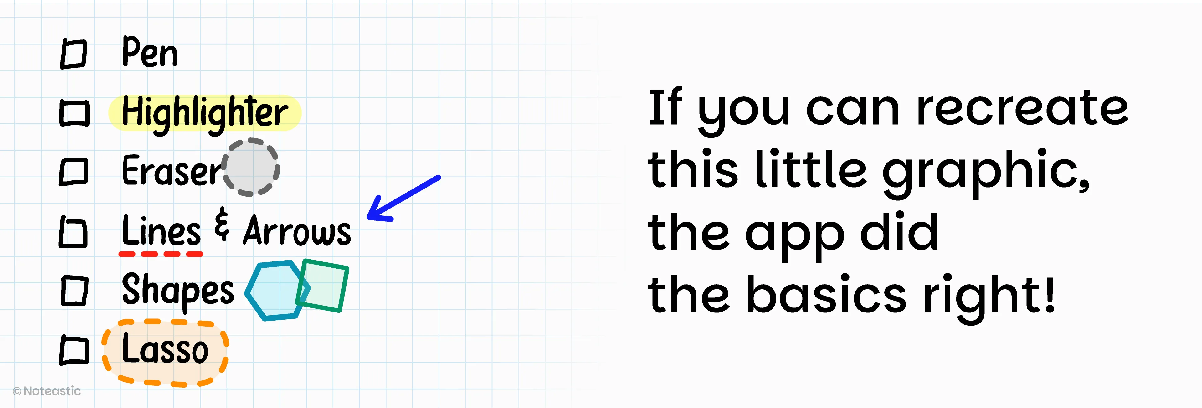 A checklist of features handwritten in
Noteastic