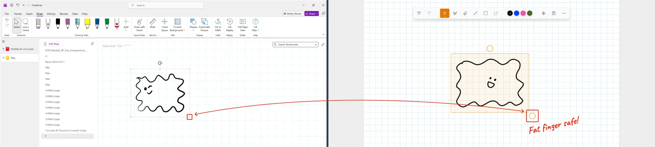 A comparison between the selection control in Noteastic and OneNote