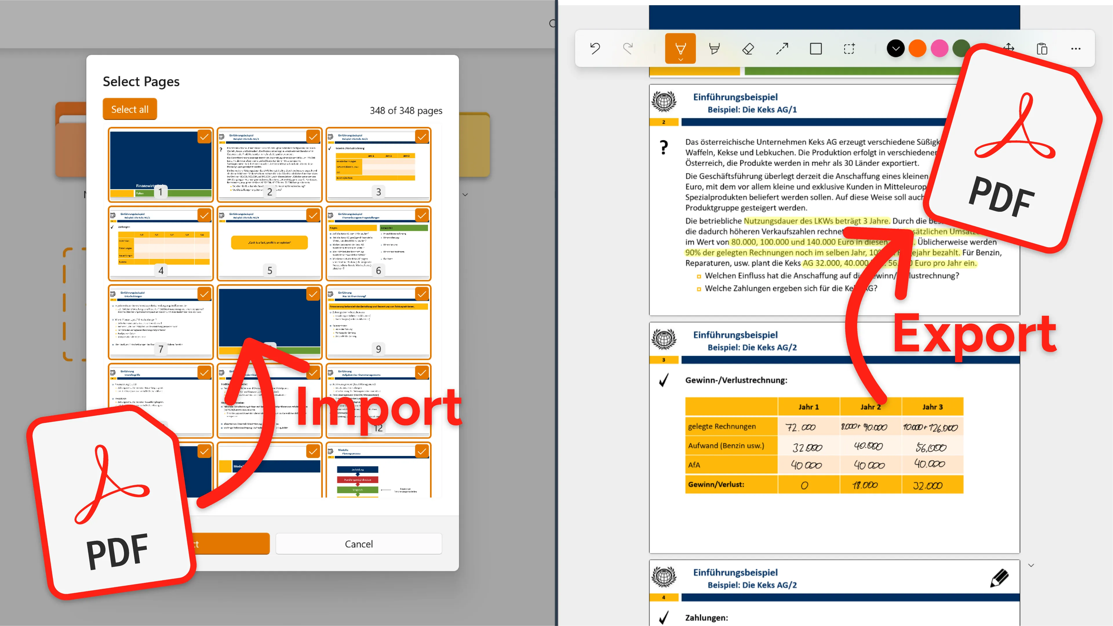 A depiction of the import and export process in Noteastic